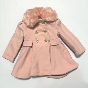 Rothschild Girls Pink Pea Coat Faux Fur Collar Double Breasted Princess 2T